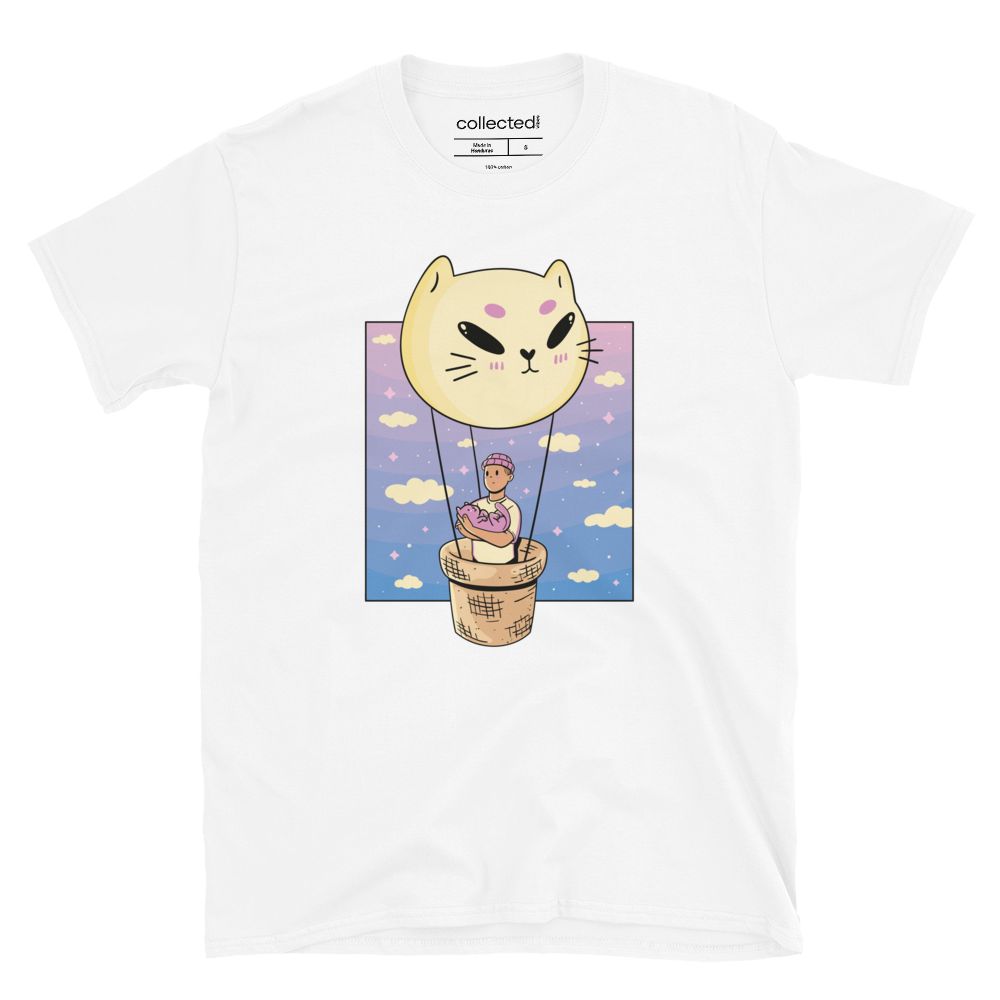 Boy with cat in Balloon v2 Unisex T-Shirt - Collected Vibes